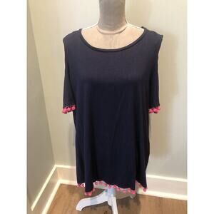 NWT Alison Andrews Navy Blue & Pink Cold Shoulder Tunic 
Top 2x